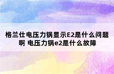 格兰仕电压力锅显示E2是什么问题啊 电压力锅e2是什么故障